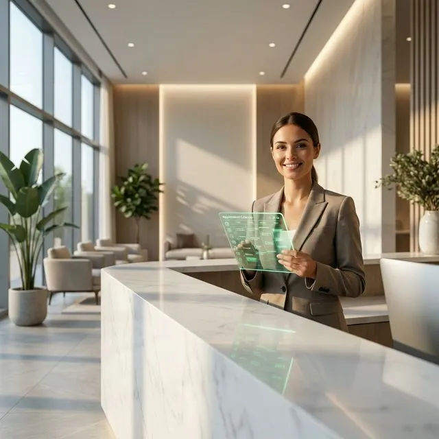 Clínica médica moderna e cheia, com atendimento ágil e equipe satisfeita utilizando o Sistema Axis